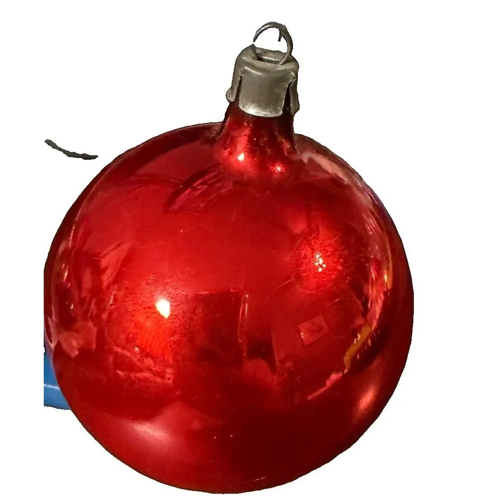 1930s 1940s Red Glass Christmas Ornament Made USA Shiny Brite Era Vtg 2.75